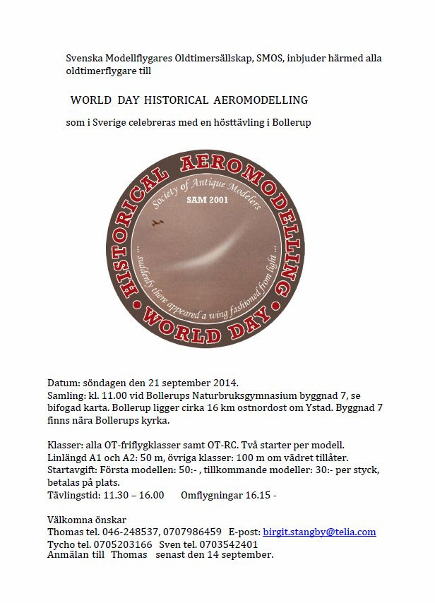 inbjudan till world day historical aeromodelling